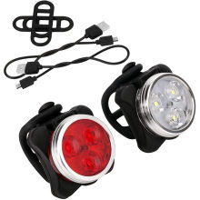 USB Rechargeable Front White Bicycle Light Waterproof 4 Modes Bike Red Tail LED Light Set